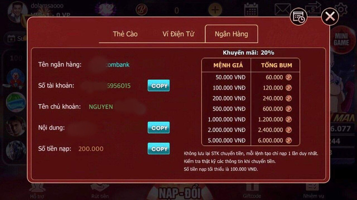 Hướng Dẫn Rút Tiền game Tiến lên miền nam qua thẻ ngân hàng 